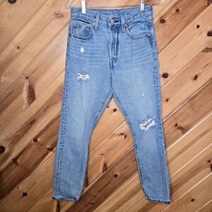 Levis 501 Jeans Women 25 Blue Premium Denim Button Fly Straight Distressed Big E